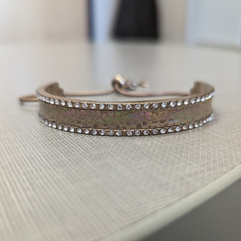 Light Brown Iridescent Cuff Bracelet with Rhinestones